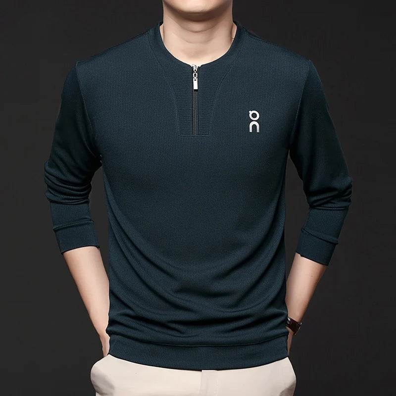 Long Sleeved T-shirt Sweatshirt Men's Autumn New Item Business Casual Skin Friendly Elastic Top Men's Zipper Bottom Shirt