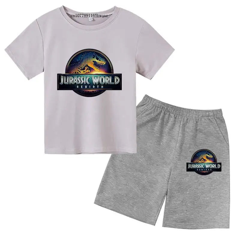 Jurassic World 4 Kids Summer Casual Breathable O-neck Tees+Pants 2pcs Sportsuits 2-13 Years Boys Girls Children Top Outfits Sets