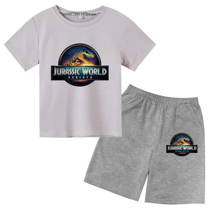 Jurassic World 4 Kids Summer Casual Breathable O-neck Tees+Pants 2pcs Sportsuits 2-13 Years Boys Girls Children Top Outfits Sets