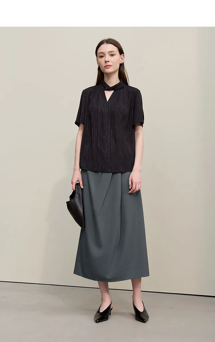 Women's Skirt 2026 Summer New Solid Color Wrinkle-Resistant Elegant Office Versatile Long Pleated Skirt For Women 12622145