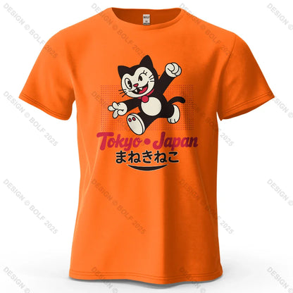 Tokyo Japan Maneki Neko Printed Men's T-Shirt 100% Cotton Oversized Cute Graphic Tees for Women Tops Tees Streetwear