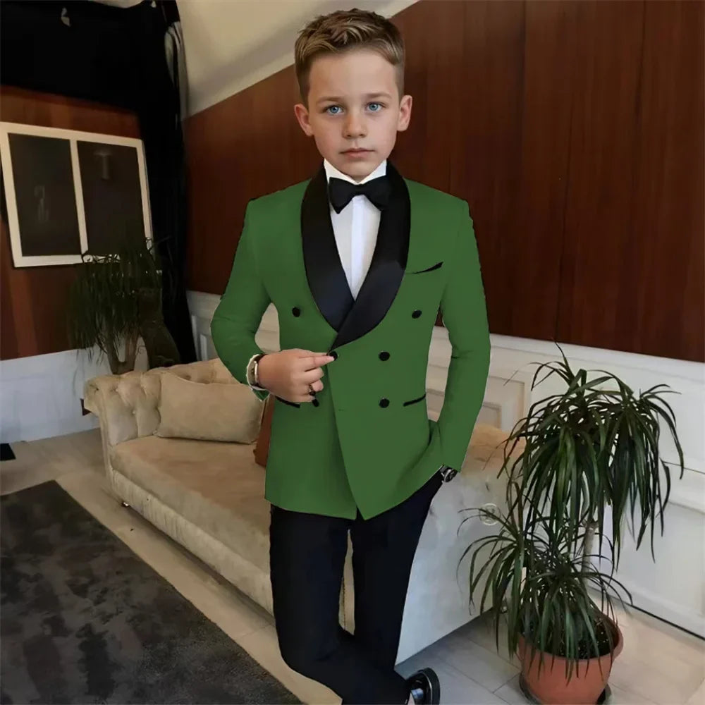 Double Breasted Kids Tuxedo 2 Pieces Holiday Outfit,High Quality Shawl Lapel Boys Suits Weddin Wear,Plus Size Suit Set