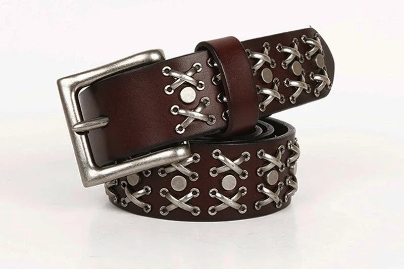 3.8CM Cowboy Punk Belt Real Genuine Leather Men Belt Metal Stud Rivet Jeans Belts For Men Strap Ceinture Homme Male Strap