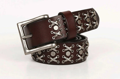 3.8CM Cowboy Punk Belt Real Genuine Leather Men Belt Metal Stud Rivet Jeans Belts For Men Strap Ceinture Homme Male Strap