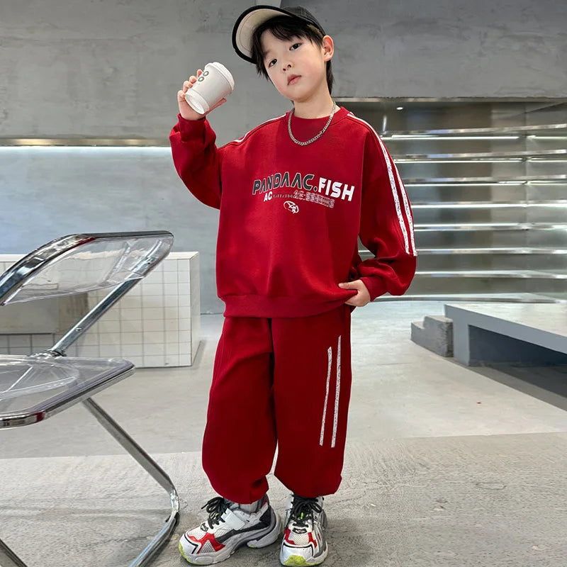 Spring Autumn Boys Striped Sports Sweatshirt+Sweatpant Workout Set School Kids 2PCS Tracksuit Children Outfit Jogger Suit 5-16Yr