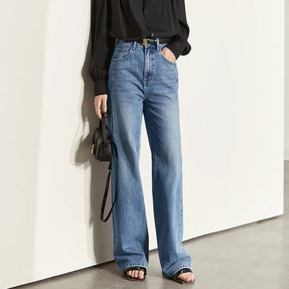 Minimalism Women Jeans 2025 Autumn Vintage Denim Pants Loose Wide Leg Pants Woman Casual Pants Female Trousers 12551002