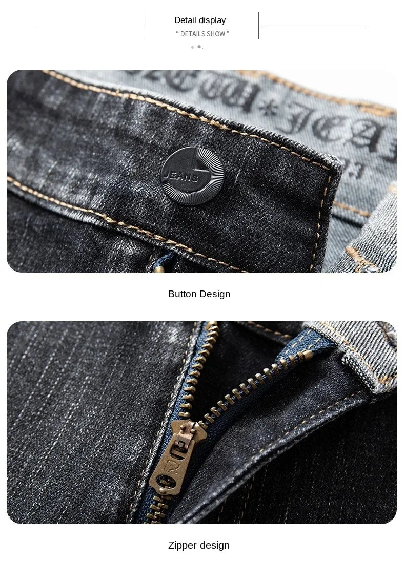 2026 Regular Fit Jeans Classic Style  Spring Summer New Men's Light Blue Stretch Denim Fabric Pants Male Brand