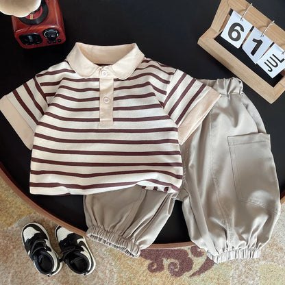 New Summer Fashion Baby Boys Clothes Suit Children Striped Polo T-Shirt Shorts 2Pcs/Set Toddler Clothing Costume Kids Tracksuits