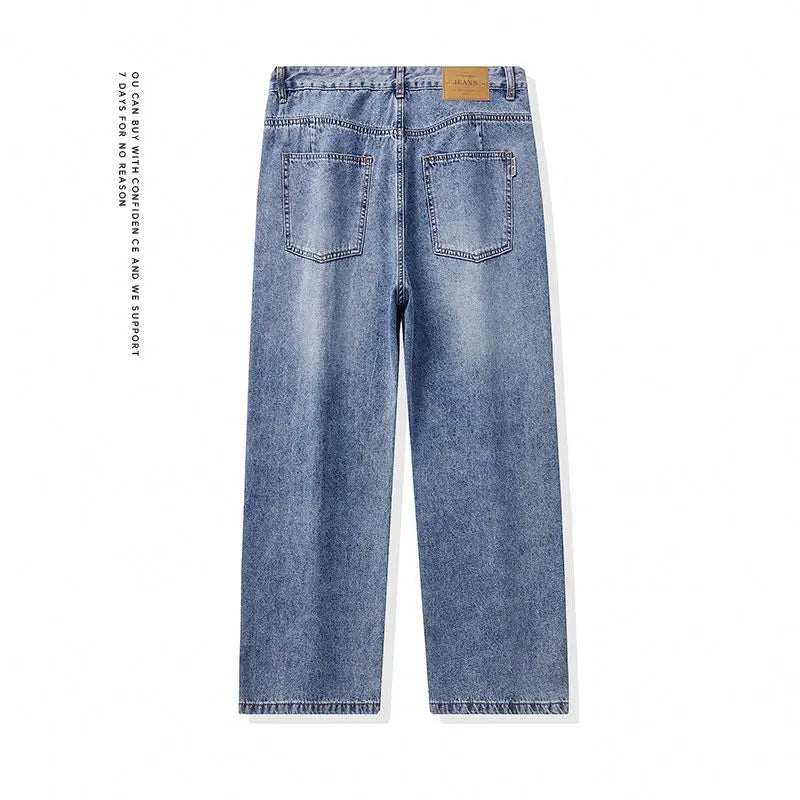 High Streets Spring Summer Men's Jeans American Retro Baggy Wide Leg Denim Pants Loose Solid Cotton Jeans Male Trendy Trousers
