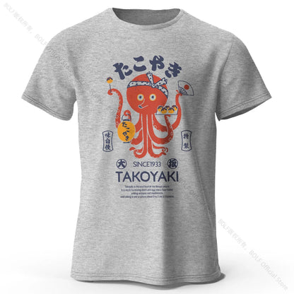 Japanese Octopus Chef Printed 100% Cotton T-Shirt, Soft & Breathable Round Neck Short Sleeve Tee, Unisex Fun & Cultural Style