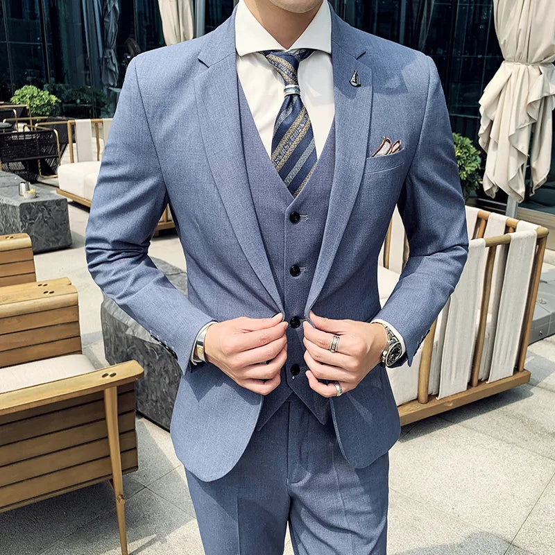 Men's 2025 Three-Piece Suit Set Casual Business Wedding Banquet Outfit Handsome M-4XL Stylish Combination with Vest And Trousers