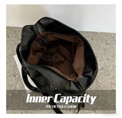 Capacity Black Shoulder Bags For Women Large Shopper Bag Solid Color Soft Leather Crossbody Handbag Travel Tote Bag