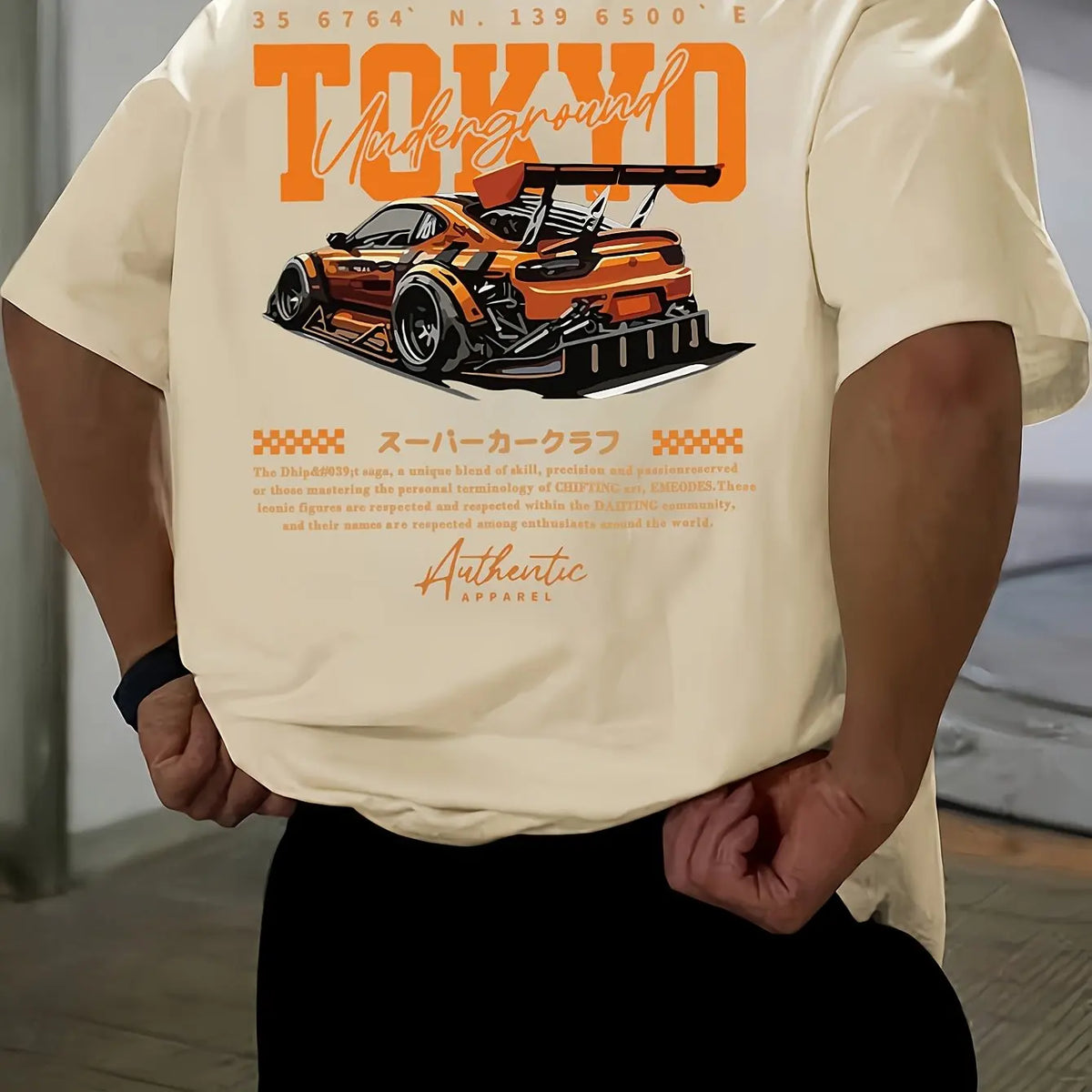 Men's Summer 100% Cotton Fashionable Casual Loose Large Size Japanese Tokyo Pattern Printed Round Neck Short Sleeve T-shirt Top
