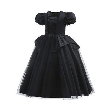 Deluxe Witch Uniform Girl Halloween Costume Evil Wizard Dress with Witch Hat Kid All Saint Day Stage Performance Apparel Vestido