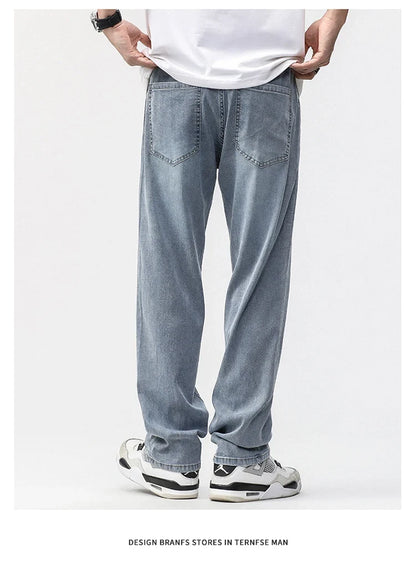 190cm Tall Man Jean Lyocell Wide Leg Denim Pant Male Extra Long Length 115cm 120cm Summer Big Clothes Light Stretch Straight Fit