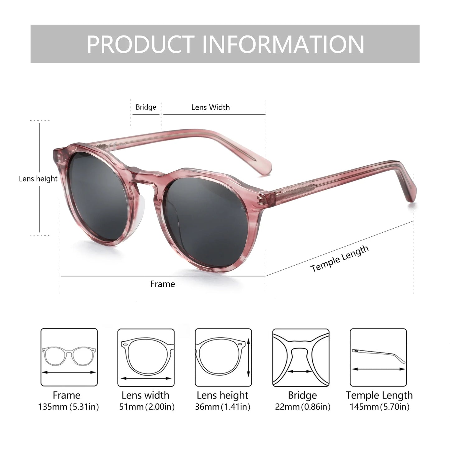 Fashion Acetate Polarized Sunglasses Round Vintage  Shade UV400 New Men/Women Retro Sun Glasses 600001S