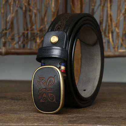 3.5CM Pure Cowhide High Quality Genuine Leather Belts for Men Laser Engraving Strap Male Smooth Buckle Jeans Cowboy Luxury
