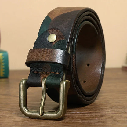 3.3CM 3.8CM Camouflage Tactical Belt Solid Brass Buckle Sports Strap Cowskin Real Genuine Leather Belt Military Belt