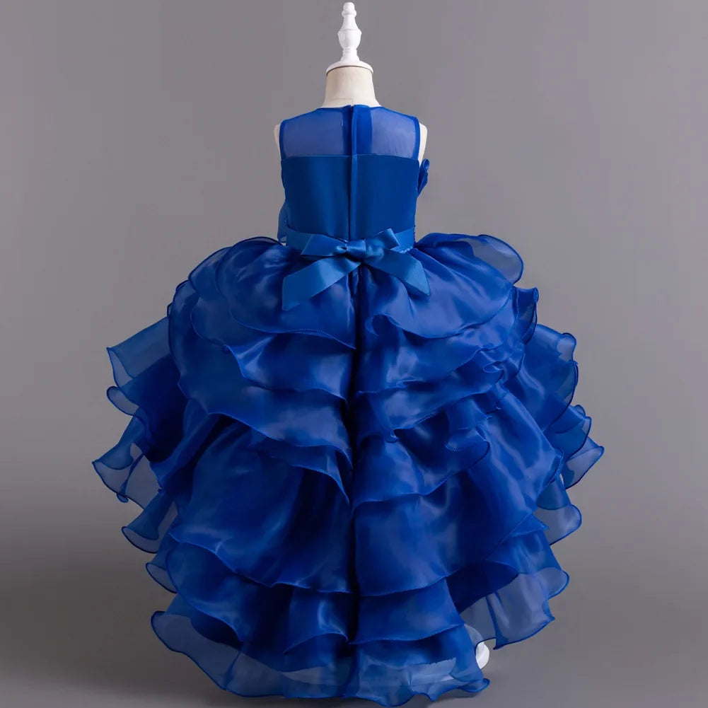 New Girls Elegant Princess Dress Embroidered Sequins Birthday Ball Evening Dress Party Fluffy Cake Dress 4-12 Years Old clothin