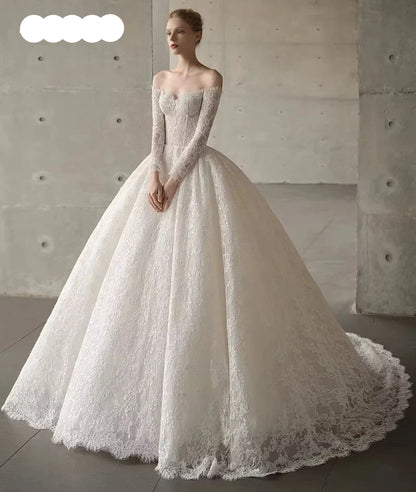 Newest Wedding Dress For Bride Ball Gown Lace Sweetheart Neckline Long Sleeves Custom Made Plus Sizes Vestidos De Novias