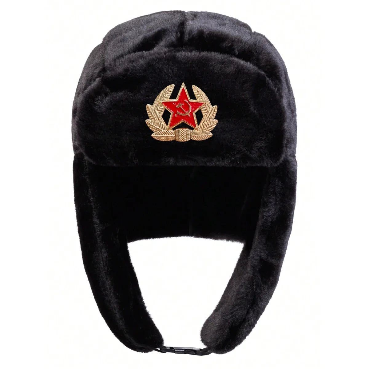 Unisex Five-pointed Star Label Lei Feng Hat Winter Earflap Hat Keep Warm Ski Hat Bomber Hat for Outdoor Riding Snow Activities