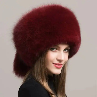 Real Fox Fur Hat For Women Winter Ear Protection Genuine Fur Hat Russian Natural Fur Bomber Hat Outdoor Thicken Warm Fur Caps