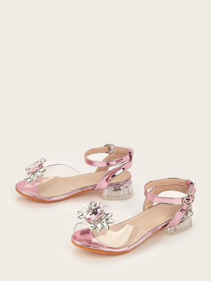 New Children's Shoes Crystal High Heels Girls' Baby Rhinestone Princess Shoes Fashion Transparent Kid's Sandals