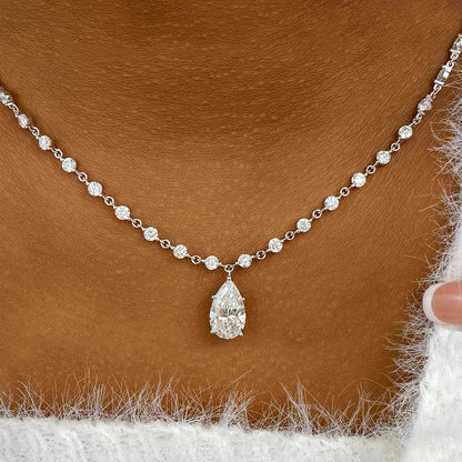 3MM Round Bubble Waterdrop Moissanite Diamond Tennis Neclace with 3ct Waterdrop Pendant NeckChain for Women 925 Silver Jewelry