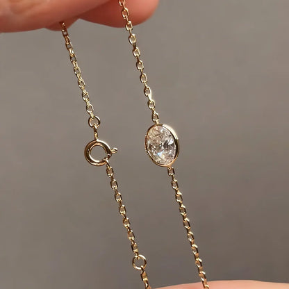 1CT Solitaire Diamond Oval/Water Drop Moissanite Bracelet for Women Men Minimalist Charm 925 Silver Wrist Chain Adjustable
