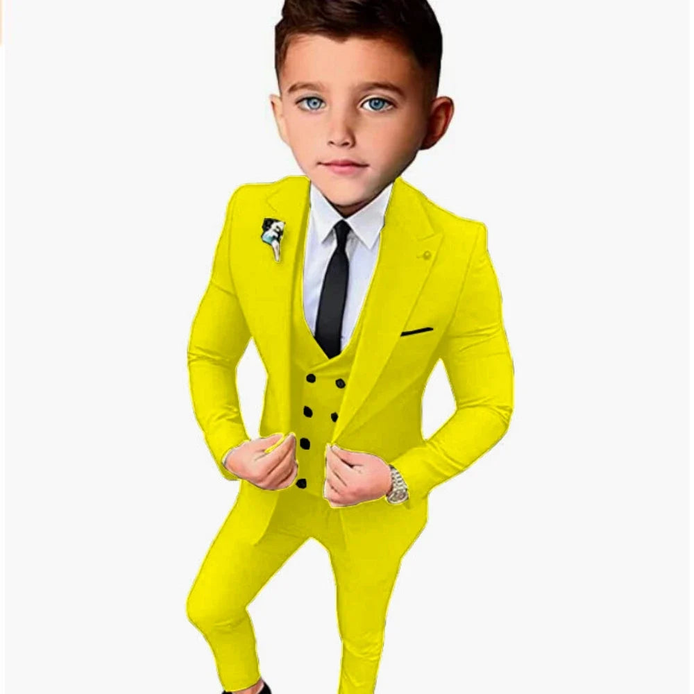 Boys Formal Slim Fit Suits 3 Pieces Holiday Celebration Outfit,Autumn Long Sleeve Kids Peak Lapel Suit Set Wedding Guest Wear
