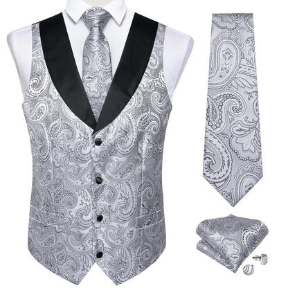 Men's Paisley  Suit Vest with Macthing Golden Paisley Neck Tie Handkerchief Cufflinks Wedding Prom Tuxedo Waistcoat