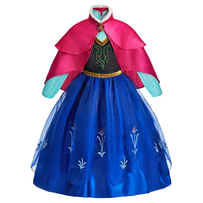 Kids Anna Cosplay Clothing Little Girls Christmas Halloween Gown Kids Party Red Cloak Costume Dance Long Sleeve Princess Dresses