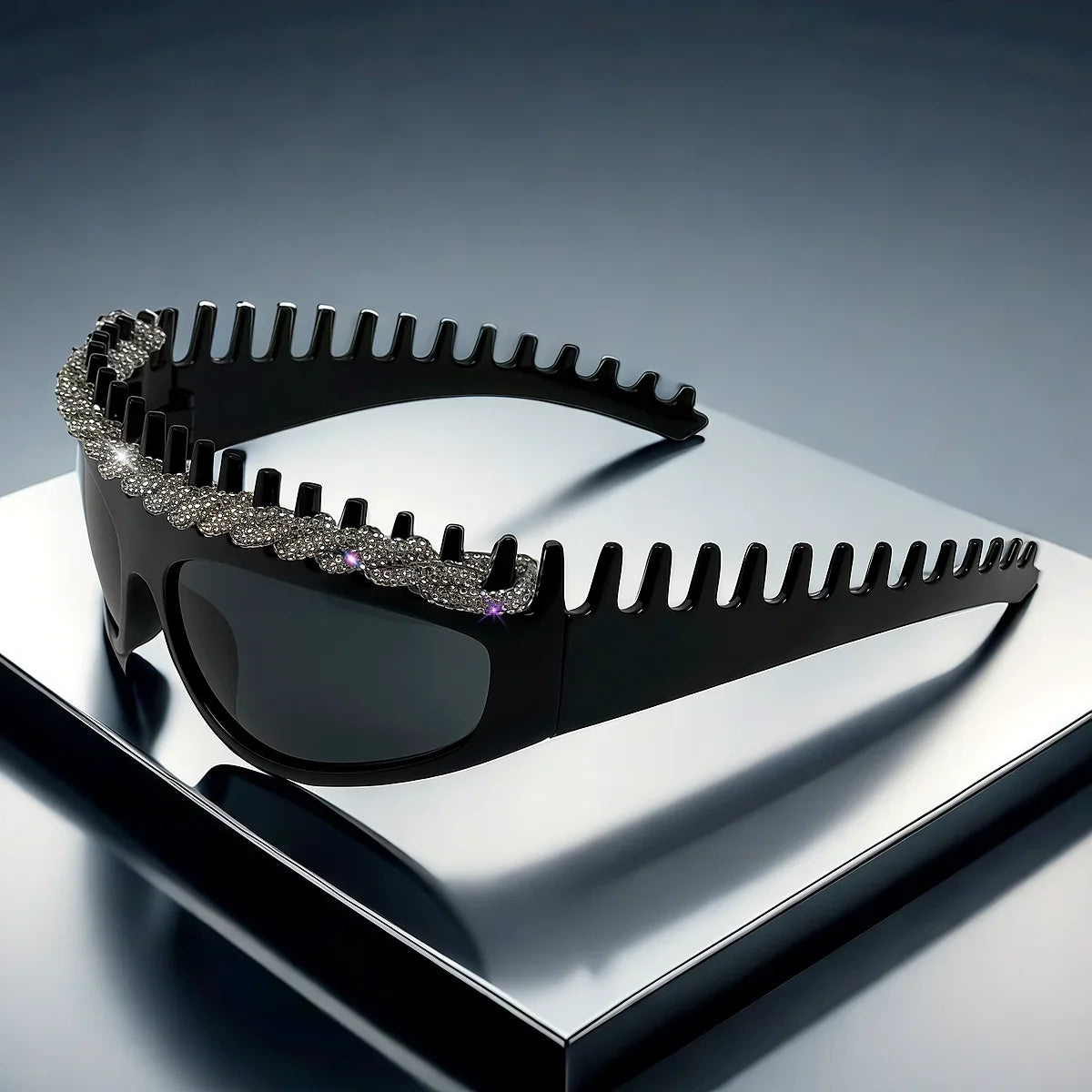 y2k Spiked Headband Large Frame Sunglasses for Women and Men Punk Sweet Cool Style Exaggerated Rhinestone Shade for Funny Party