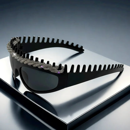 y2k Spiked Headband Large Frame Sunglasses for Women and Men Punk Sweet Cool Style Exaggerated Rhinestone Shade for Funny Party