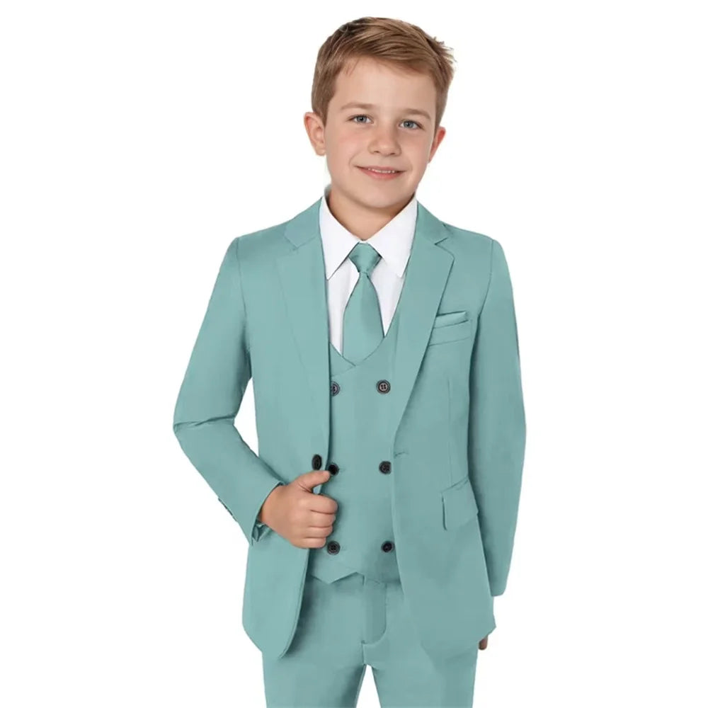 Boys Notched Lapel Suits 3 Pieces Wedding Ring Bearer Outfit,Classic Elegant Kids Suit Set Performance Outfit Plus Size