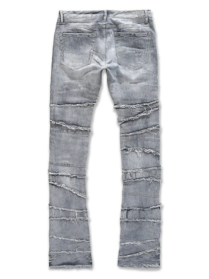 Straight Pant Men Jeans Denim Pants Slim Fit Irregular Folds Tassel Splice Simple Button Pocket High Street Trousers Spring