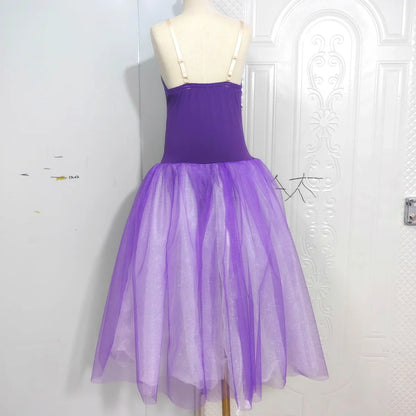 Long Ballet Tutu Skirts Blue 3d Flower Dress Performance Costumes Princess Dance Practice Romantic Dress