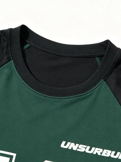 Loose men's dark green and black casual breathable quick-drying digital printed jersey long-sleeved T-shirt for daily use