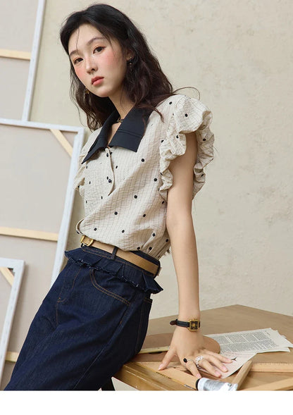 Summer Office Lady Blouses Women 2025 Short Sleeve Turn-down Collar Polka Dot Shirts Female Fashion Slim Tops MXE31C0776