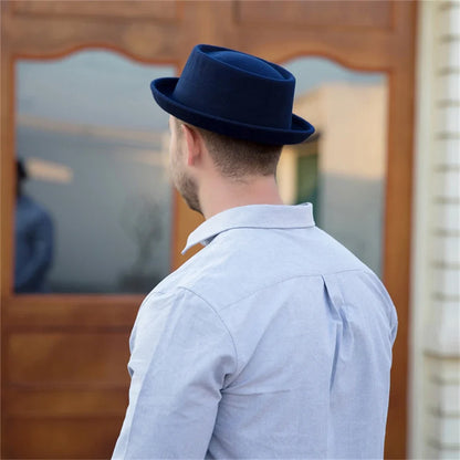 100% Wool Pork Pie Fedora Hat for Women Men Autumn Winter Felt Curved Brim Porkpie Hat