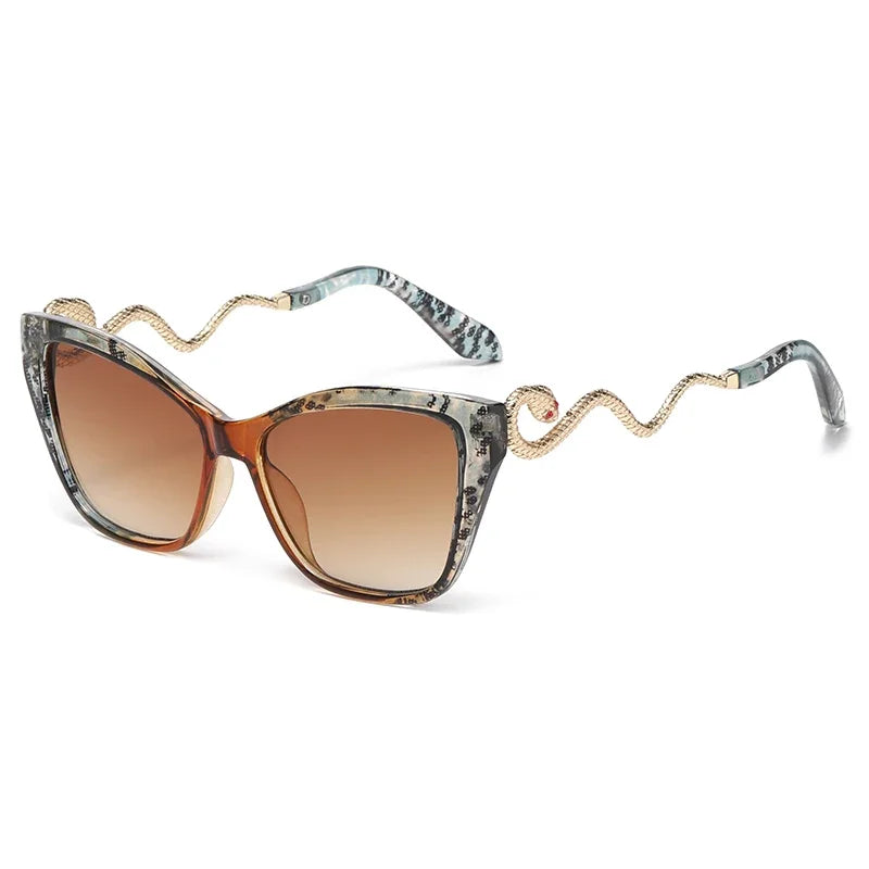 Fashion Large Frame Cat Eye Sunglasses Women Gradient Glasses Punk Color Block Design Sexy Ladies Metal Snake Eyeglasses