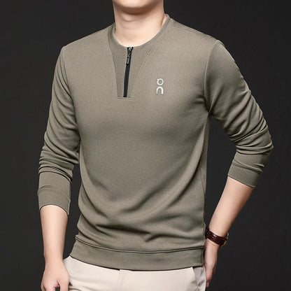 Long Sleeved T-shirt Sweatshirt Men's Autumn New Item Business Casual Skin Friendly Elastic Top Men's Zipper Bottom Shirt