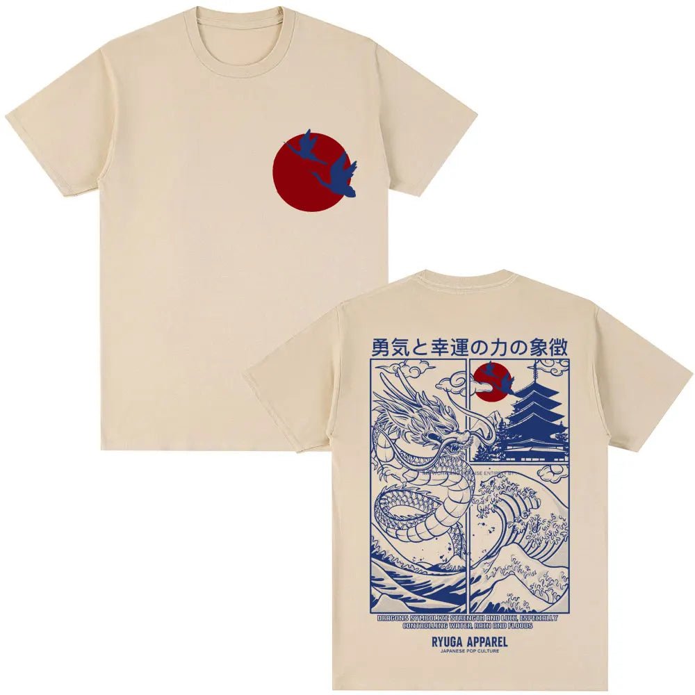 Japanese Style Hokkaido Wave Graphic T-shirts Men Women Harajuku Fashion Vintage T Shirts Oversized Cotton Popular T-Shirt Gifts