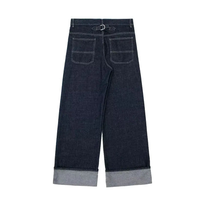 Women's High-Waisted Jeans Slim Trailing Trousers Rolled Leg Denim Pant Fashion Lady High Street Casual Wide-Leg Jeans