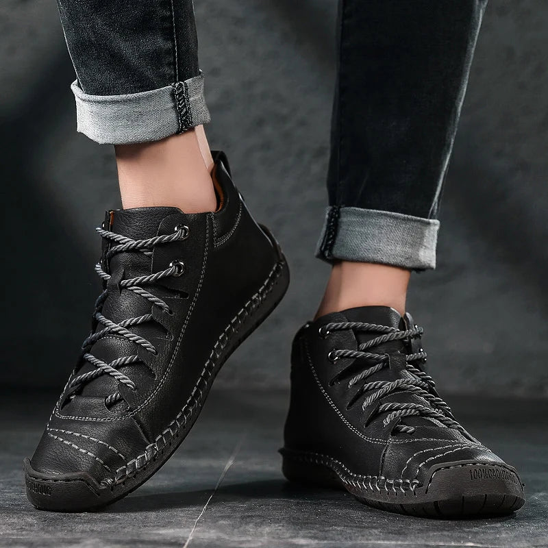 New Large-Sized 100% Cowhide Men's Boots Fashionable Casual Thick-Soled Breathable Men's Leather Shoes Outdoor Sports Chelsea