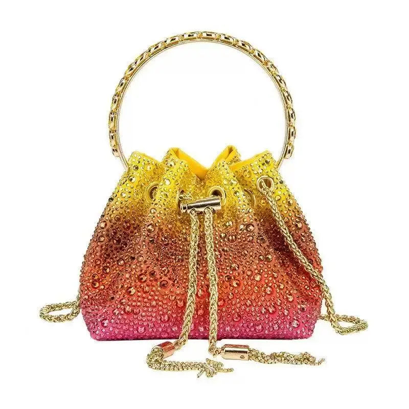 Luxury Designer Women Handbag Glitter Diamond Banquet Bag Satin Bucket Bag Wedding Party Clutch Purse Exquisite Evening Bag