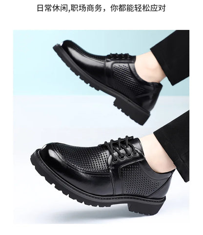 2026 Summer New Hallow Leather Shoes for Men Black Fashion Business Dress Shoes Male Lace Designer Platform Shoe Man