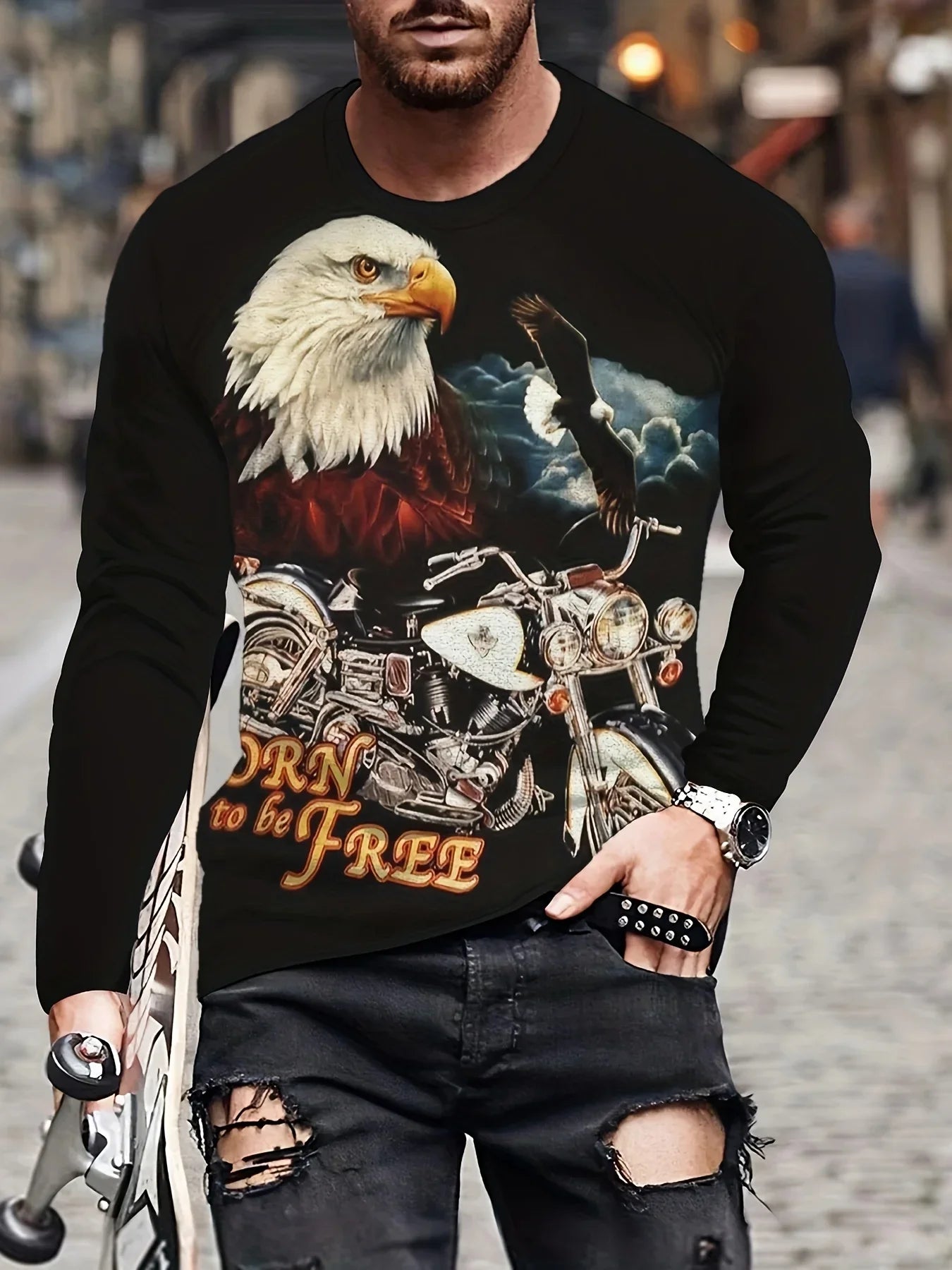 Fashion Eagle 3D Digital Printing Men's Casual Comfortable Long Sleeve T Shirt Fall Men's Patterned Clothing Tops Men's Gifts