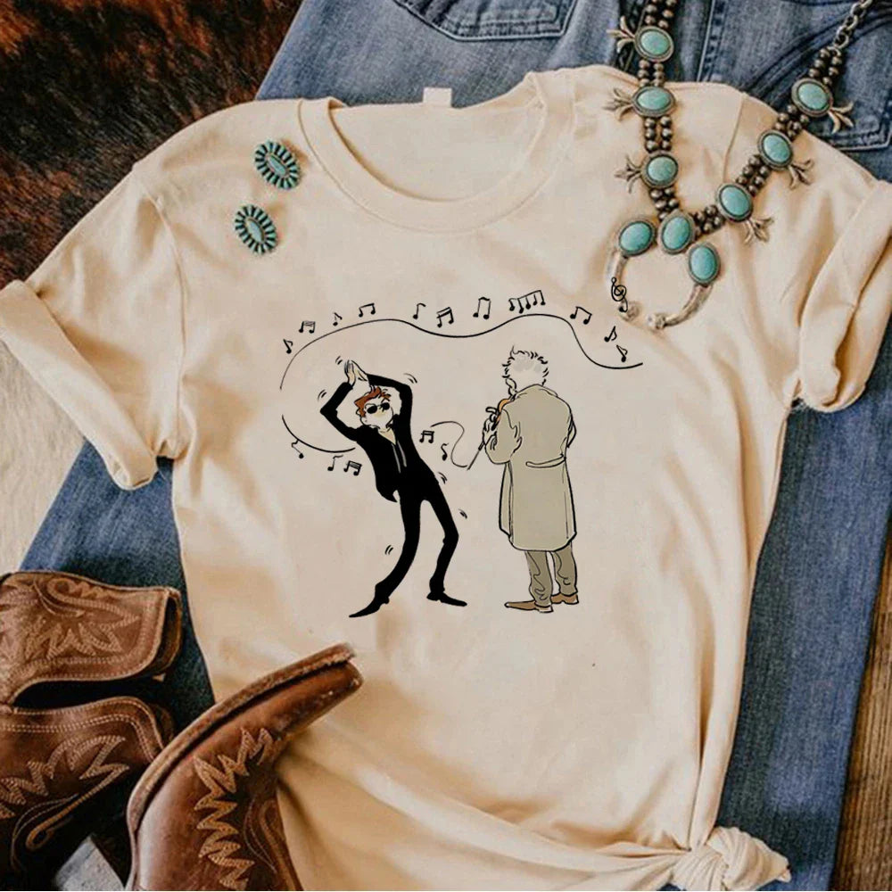 Good Omens t-shirts women manga graphic harajuku top girl funny graphic y2k clothes