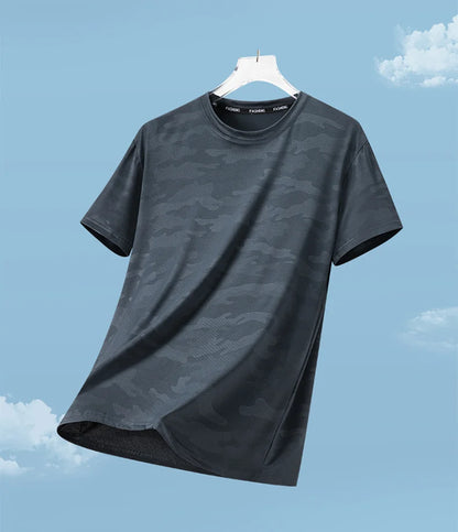 Functional Fabric Mosquito-Resistant Antibacterial Sweat-Wicking Ice Feeling 2025 New Ice Silk T-Shirt Men's Short Sleeve Thin Q